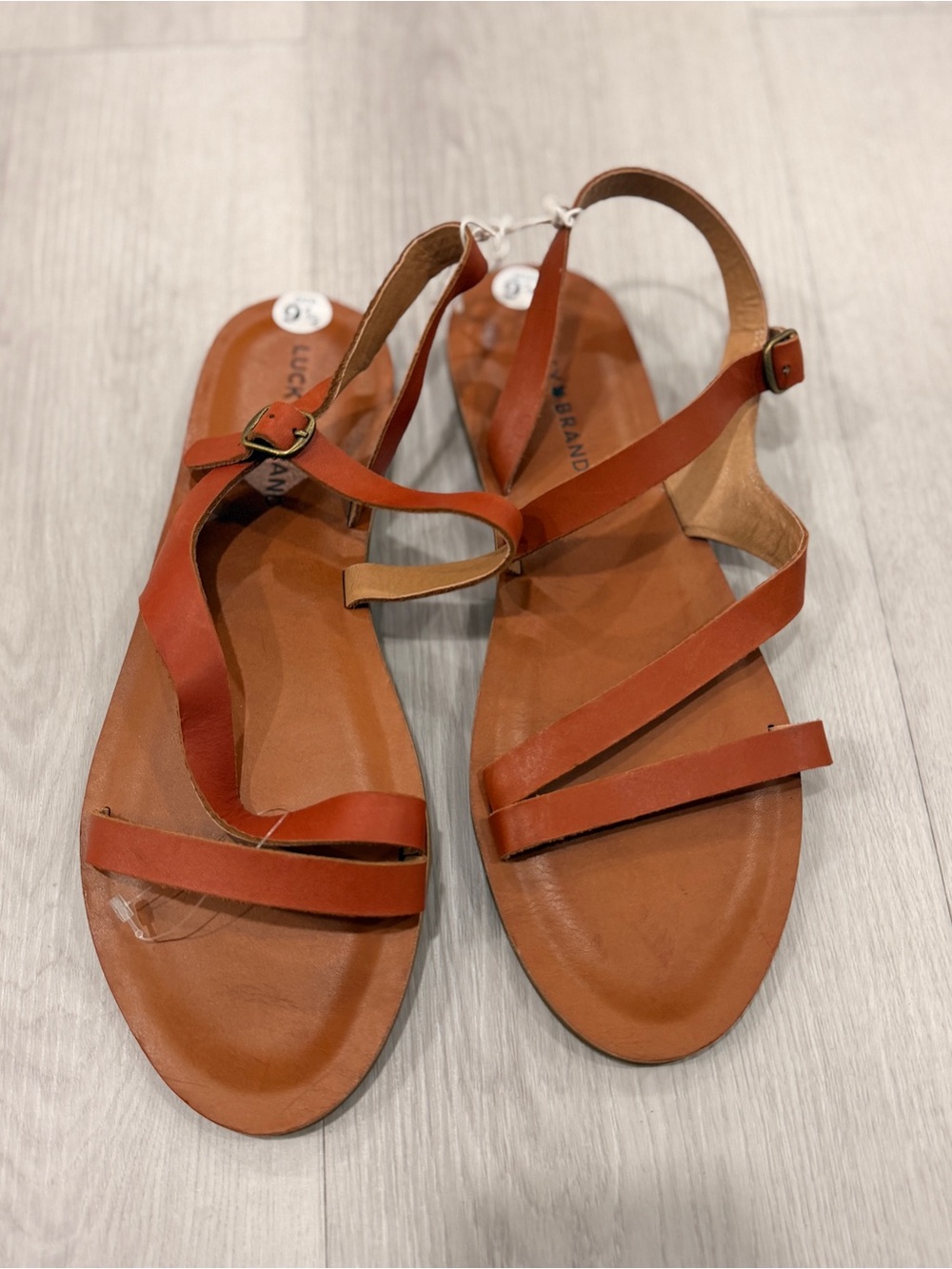 Lucky Brand Cognac Leather Strappy Flat Sandals Size 9.5